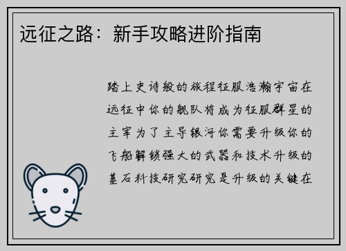 远征之路：新手攻略进阶指南
